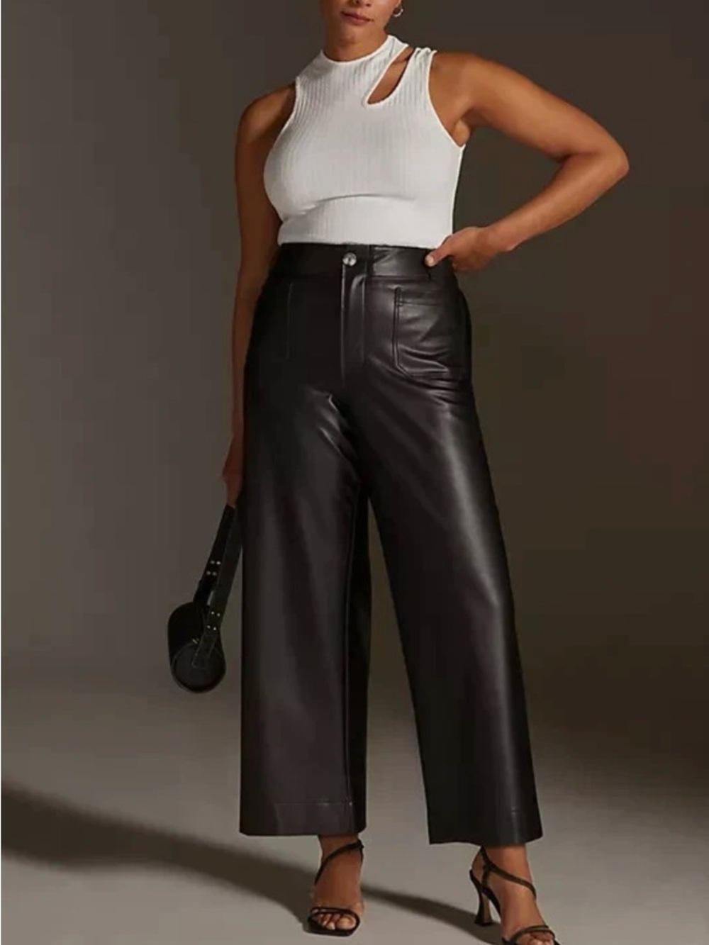 Anthropologie Maeve The Collette Cropped Wide-Leg Faux Leather Pants Black